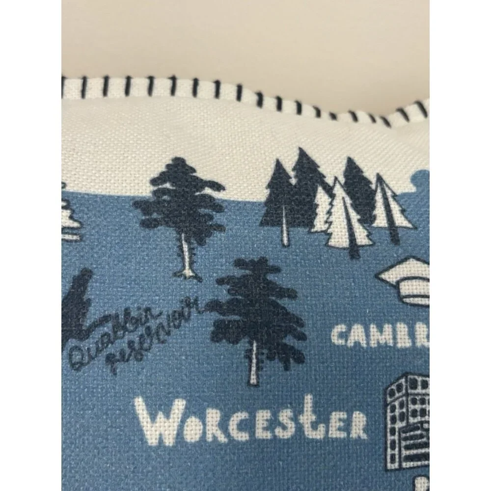 Massachusetts Map Decorative Pillow Rectangle Cotton Throw 20x13” Cape Cod Blue